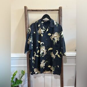 Tommy Bahama Black and Cream Floral Shirt